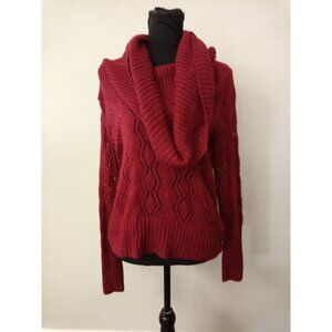 Apt 9  Womens Red Knit Cowl Neck Sweater With Metallic Thread Size Small